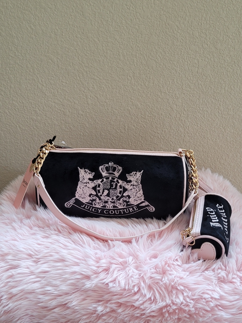 Juicy Couture Velour "Choose Scottie Dogs" Barrel Satchel